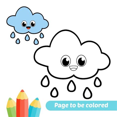 Libro para colorear para niños vector de nube de lluvia Vector Premium