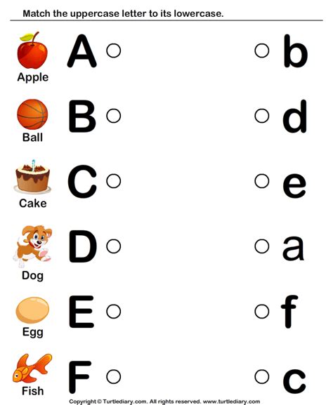 Draw Line To Match Letters A To F Turtle Diary Worksheet