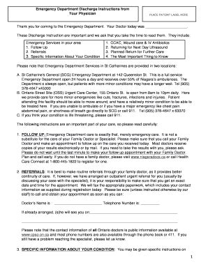 Emergency Medicine Discharge Instructions Template Fill Online