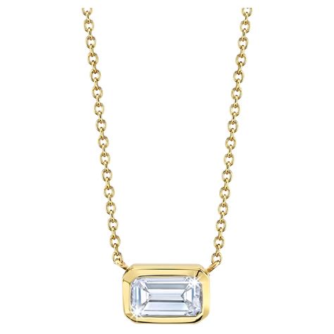 Bezel Set Emerald Cut Diamond Necklace For Sale At 1stdibs