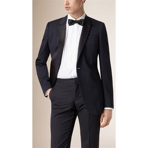 Satin Lapel Tuxedo Jacket In Navy Men Burberry United States