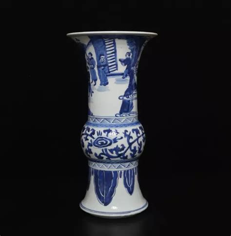 OLD CHINESE BLUE White Porcelain Gu Vase W Figure Kangxi MK 38CM 0