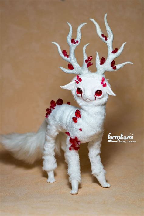 Ooak Albino Deer Red Cristals Poseable Doll By Furrykami