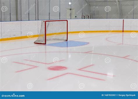 Empty Hockey Field, Arena with Ice and Markings and Gates Stock Photo ...