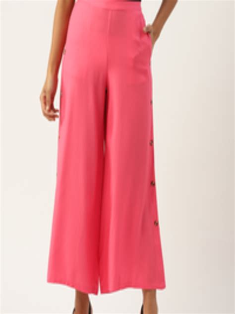 Buy Dressberry Women Pink Ecovero Solid Flared Parallel Trousers