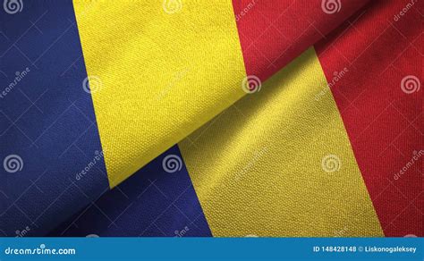 Chad and Romania Two Flags Textile Cloth, Fabric Texture Stock Photo ...