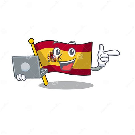 With Laptop Character Spain Flags Formed With Cartoons Stock Vector