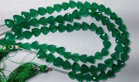 8 Inch Strand Super Finest Quality Natural Green Onyx Faceted Trillion