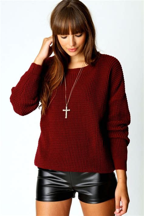 Oversized Vintage Jumper Burgundy By Boohoo Snap Fashion Sweater