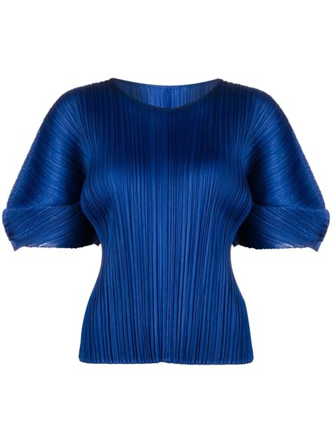 Pleats Please Issey Miyake Monthly Colors August Plissé Blouse Blue