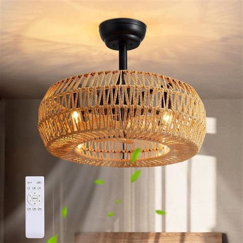 Wdetr 20 In Indoor Brown Bohemian Rattan Caged 7 Blades Ceiling Fan