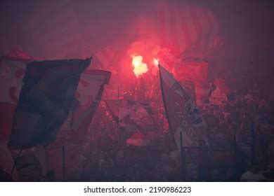 Red Star Football Fans Torches Flags Stock Photo 2190986223 | Shutterstock