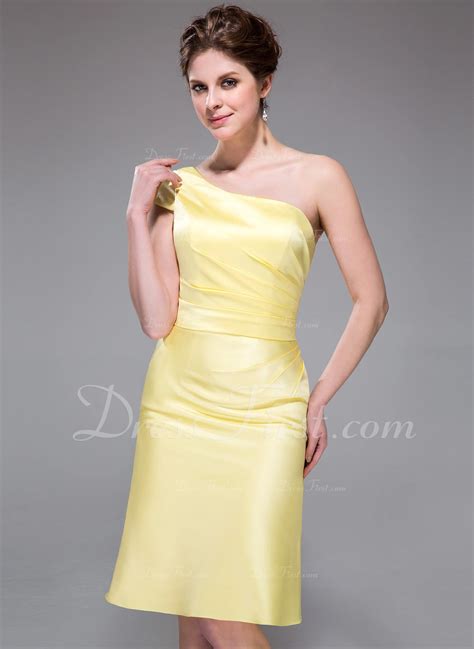 A Line Princess One Shoulder Knee Length Satin Bridesmaid Dress With