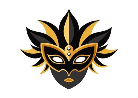 Black And Gold Carnival Mask Flat Illustration On White Background