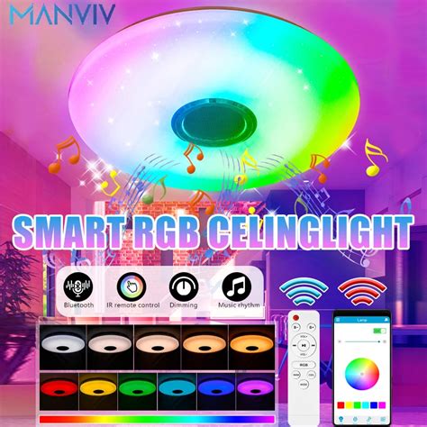 MANVIV Plafonnier LED RVB Intelligent Avec Haut Parleur Musical