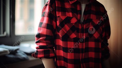 Girl In A Red And Black Plaid Shirt Background Flannel Shirt Picture