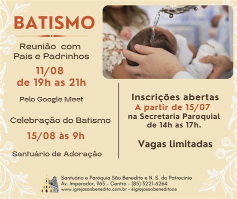 Inscrições abertas para o Sacramento do Batismo Santuário e Paróquia