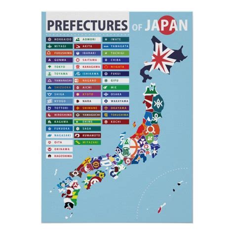 Prefecture Flag Map of Japan Poster | Zazzle | Japan prefectures, Japan ...