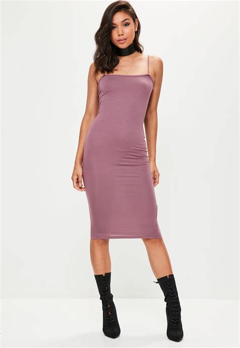 Lyst Missguided Purple Square Neck Cami Bodycon Midi Dress In Purple