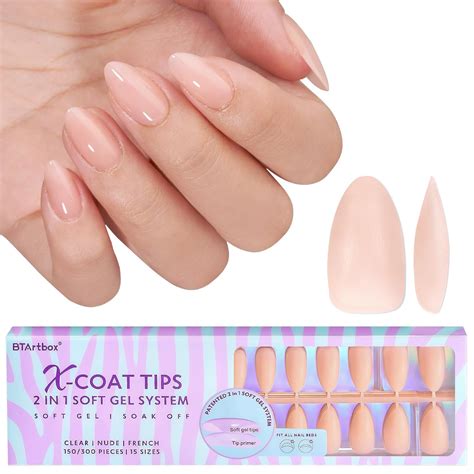 BTArtbox Short Almond Soft Gel Nail Tips Full Cover Nageltips Kurz