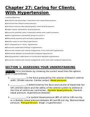 Chapter 27 Caring For Clients With Hypertension DONE Docx Chapter 27