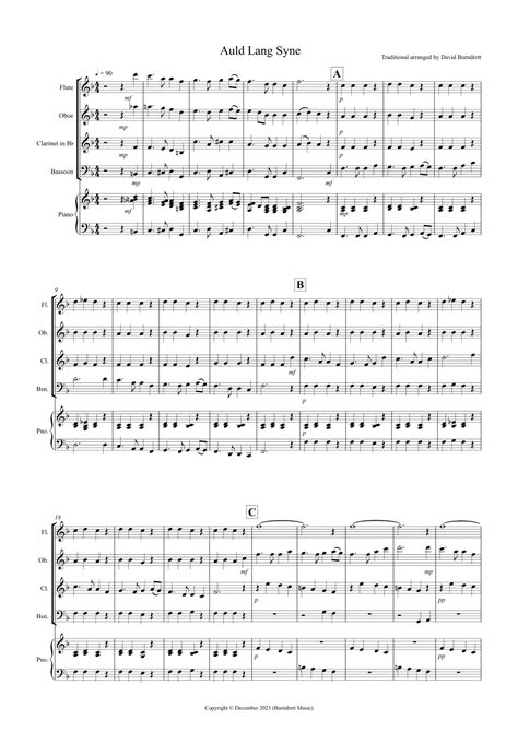 Auld Lang Syne For Wind Quartet Arr David Burndrett Sheet Music