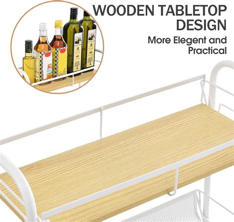 Kingrack Tier Slim Rolling Storage Cart With Wooden Tabletop Skinny