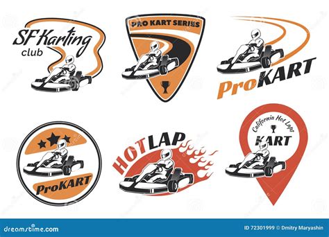 Set Of Kart Racing Emblems Logo And Icons Stock Vector Illustration