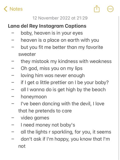 Lana del Rey Ig captions | Idee foto instagram, Storie di instagram, Didascalia per instagram