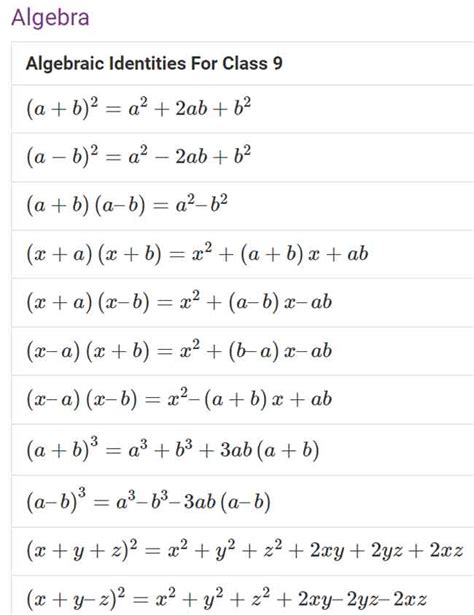 Maths Formulas For Class