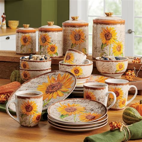 Scripted Sunflower Kitchen Stoneware In Sunflower Kitchen Decor