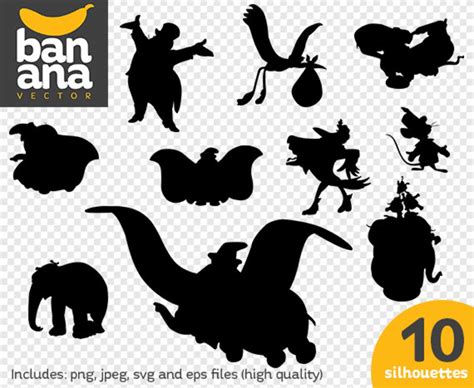 Sale Dumbo Silhouettes Png  Svg Eps Files High Resolution Etsy