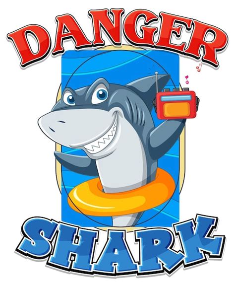 Free Vector Shark Cartoon Character With Danger Icon