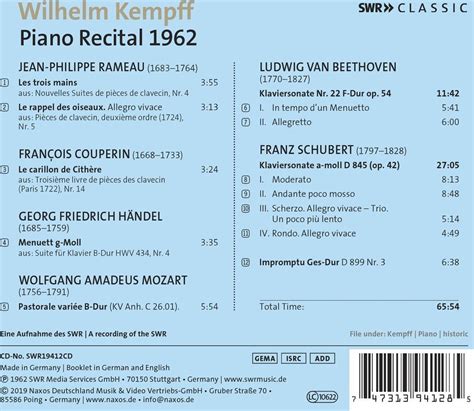 Wilhelm Kempff Piano Recital 1962 CD Wilhelm Kempff Muziek Bol