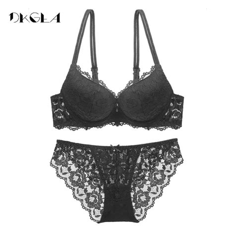 Hot Sexy Push Up Bra Set Brand Deep V Brassiere Thick Cotton Women Underwear Set Lace Blue