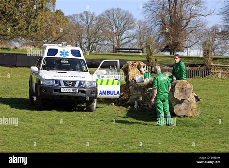 An Offroad Ambulance With Two Paramedics At A Horse Trials Event Stock