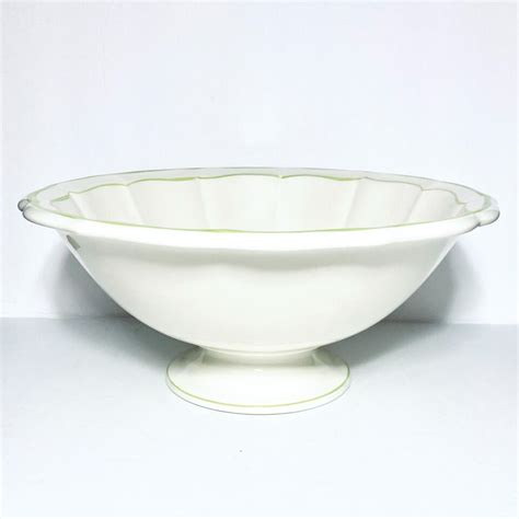 Faiencerie De Gien Filets Verts Large Green Footed Vegetable Bowl