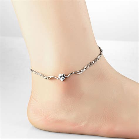 Vintage Antique Womens Anklets White Gold Plated Foot Bracelet Heart