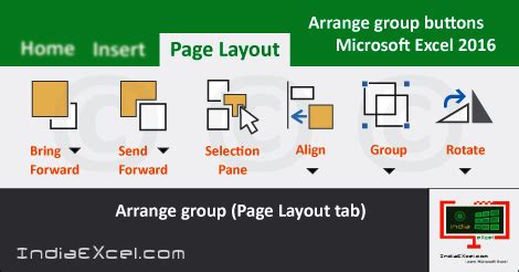 Arrange group buttons Page Layout tab MS Excel