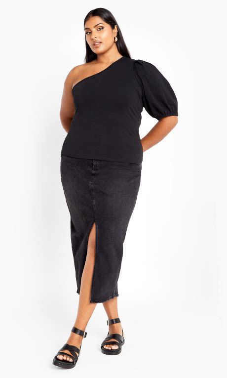 Womens Plus Size Muse One Shoulder Black Top