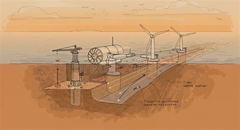 illustration   tidal energy system shows underwater turbines