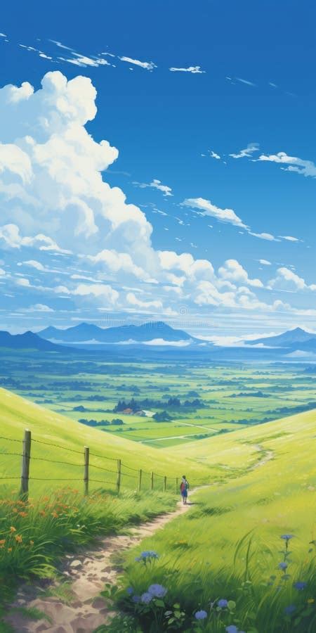 Vibrant Landscape Illustration With Makoto Shinkai And Miyazaki