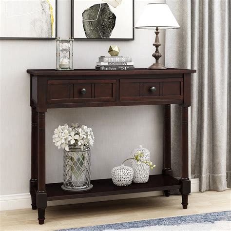 Harper Bright Designs 36 In Espresso Standard Rectangle Wood Console