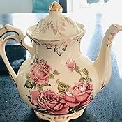 YOLIFE Vintage Floral Teapot Ivory Ceramic Teapot With Gold Leaves