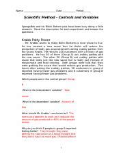 Scimethodconvar Scientific Method Controls And Variables Part 1 Name SpongeBob And His Bikini