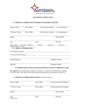 Fillable Online Lis Pa Application Life Settlements Fax Email Print