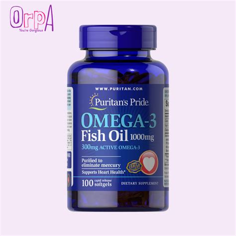 Puritan's Pride Omega-3 Fish Oil 1000 mg - 100 Softgels - Orpa