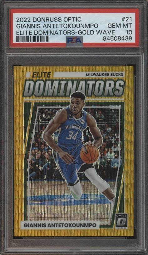 Giannis Antetokounmpo 2022 Optic 21 Elite Dominators Gold Wave 10 Price Guide Sports Card