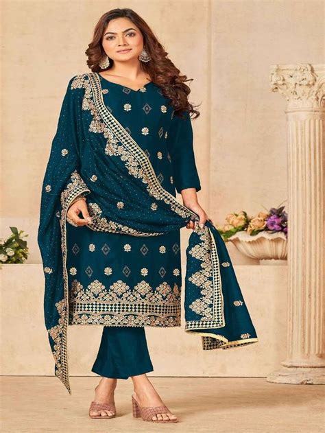 Beautiful Ethnic Occasion Wear Salwar Kameez In Blue 1 Top 1 Bottom