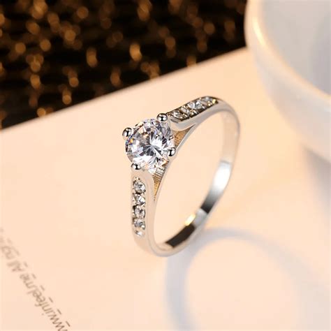 Romantic Wedding Rings Large Simulated Crystal Rings For Women Sliver